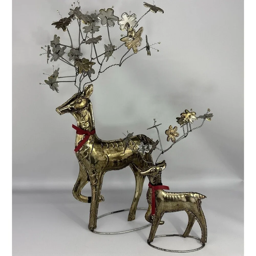 2x Pottery Barn Pressed Metal Reindeer Christmas Flower Antlers UNIQUE Decor HTF